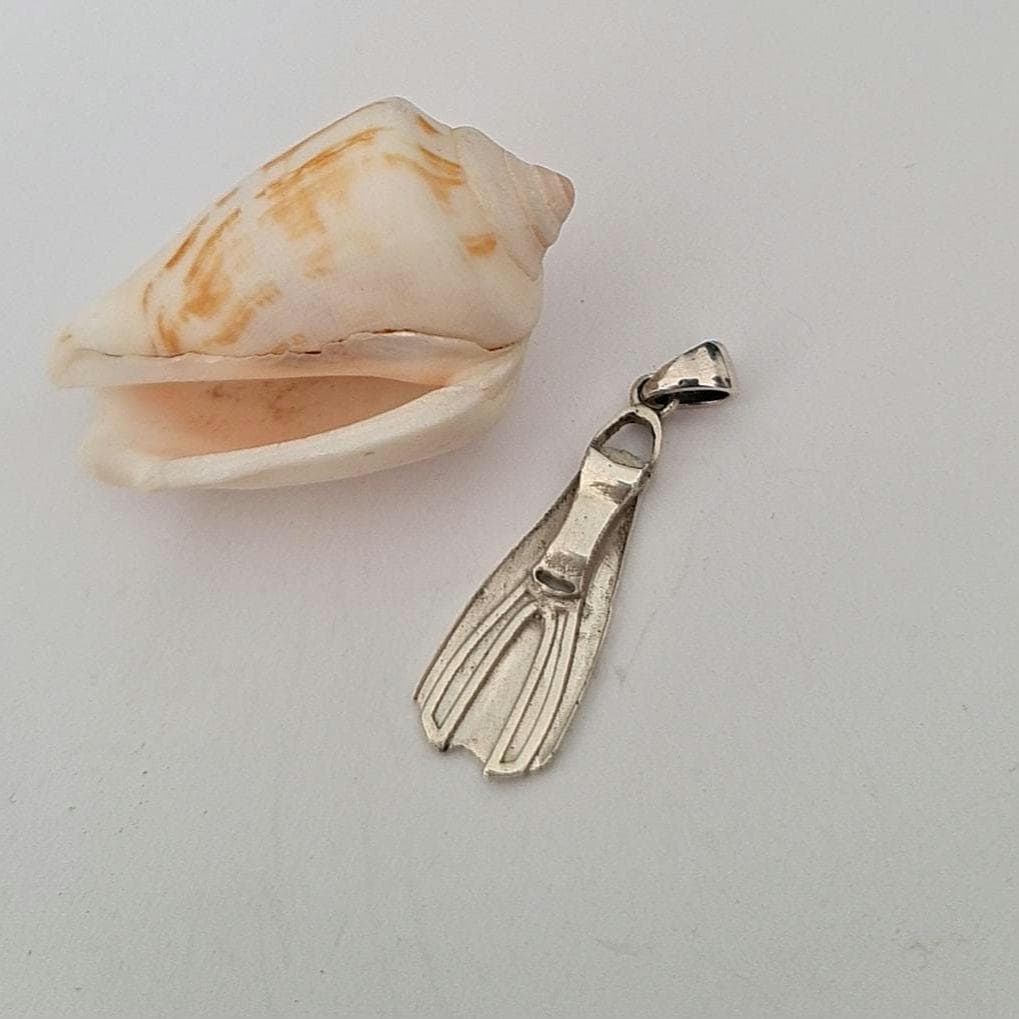 Diver Fin Pendant • Scuba Diving Jewelry • Nautical Ocean Lover Gift • Unisex • Sterling Silver