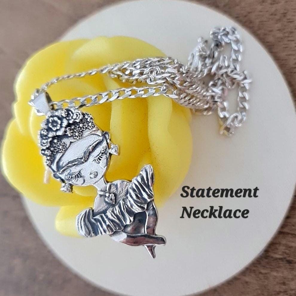 Frida Kahlo Pendant: Sterling Silver Statement Necklace, Handmade