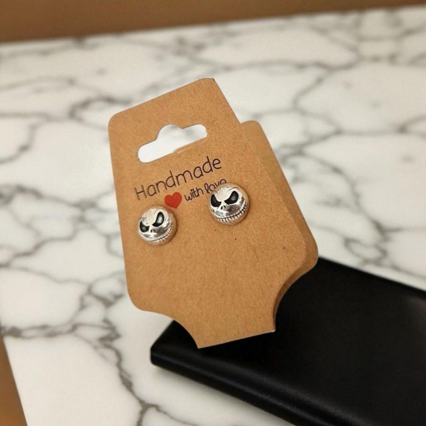 Handmade Sterling Silver Jack Skull Stud Earrings: Gothic Halloween Jewelry