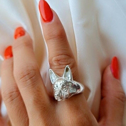 Handmade Sterling Silver German Shepherd Ring: Animal Jewelry