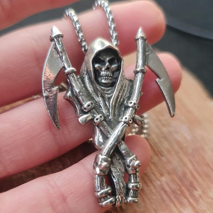 Gothic Grim Reaper Scythe skull necklace Santa Muerte necklace