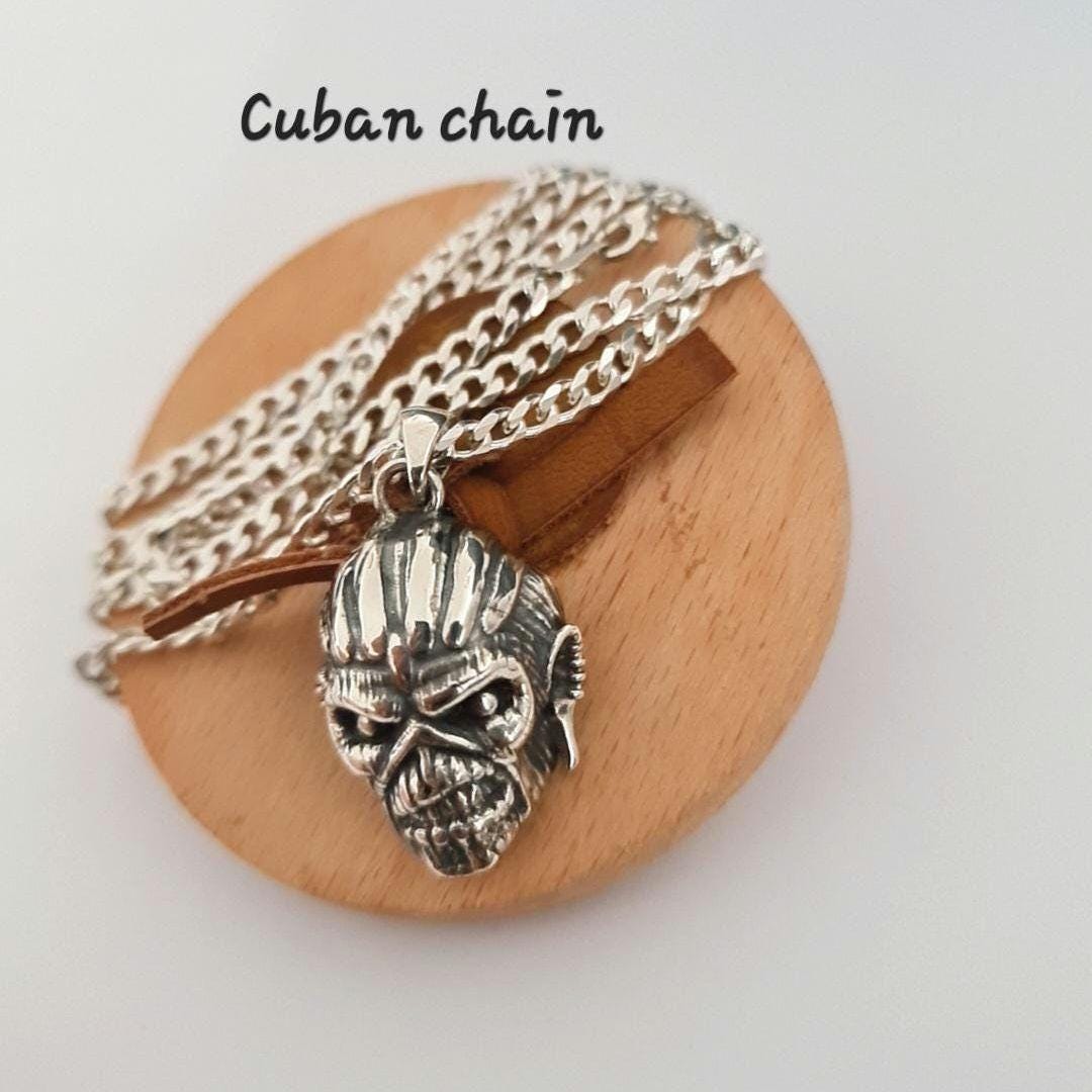Handmade  Sterling Silver Iron Maiden Book of Souls - Eddie Mayan Warrior Skull Pendant -Rock  Heavy metal jewelry