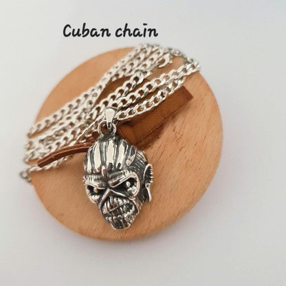 Handmade  Sterling Silver Iron Maiden Book of Souls - Eddie Mayan Warrior Skull Pendant -Rock  Heavy metal jewelry