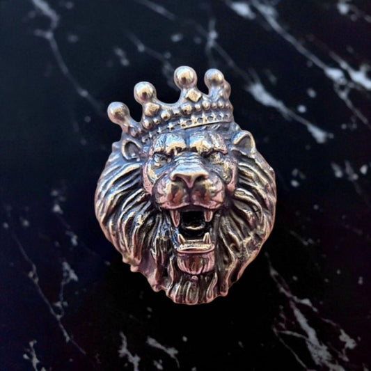 Handmade 925 Silver Lion Ring: Gothic Crown Ring