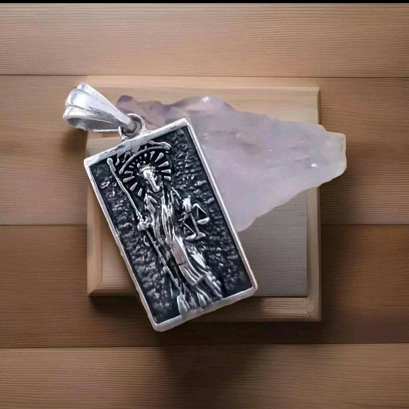 Handmade Sterling Silver La Santa Muerte Pendant: Gothic Divine Protection