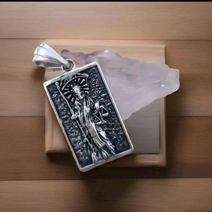 Handmade Sterling Silver La Santa Muerte Pendant: Gothic Divine Protection