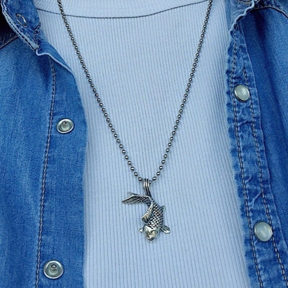 Handmade Sterling Silver Koi Fish Pendant: Lucky Japanese Necklace