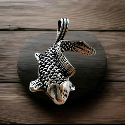 Handmade Sterling Silver Koi Fish Pendant: Lucky Japanese Necklace