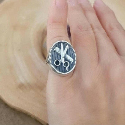 Scissors & Comb ring - Stylish Accessory - 925 Sterling Silver - solid and sturdy