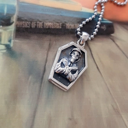 Handmade Sterling Silver Misfits Skull Coffin Pendant - Gothic Horror