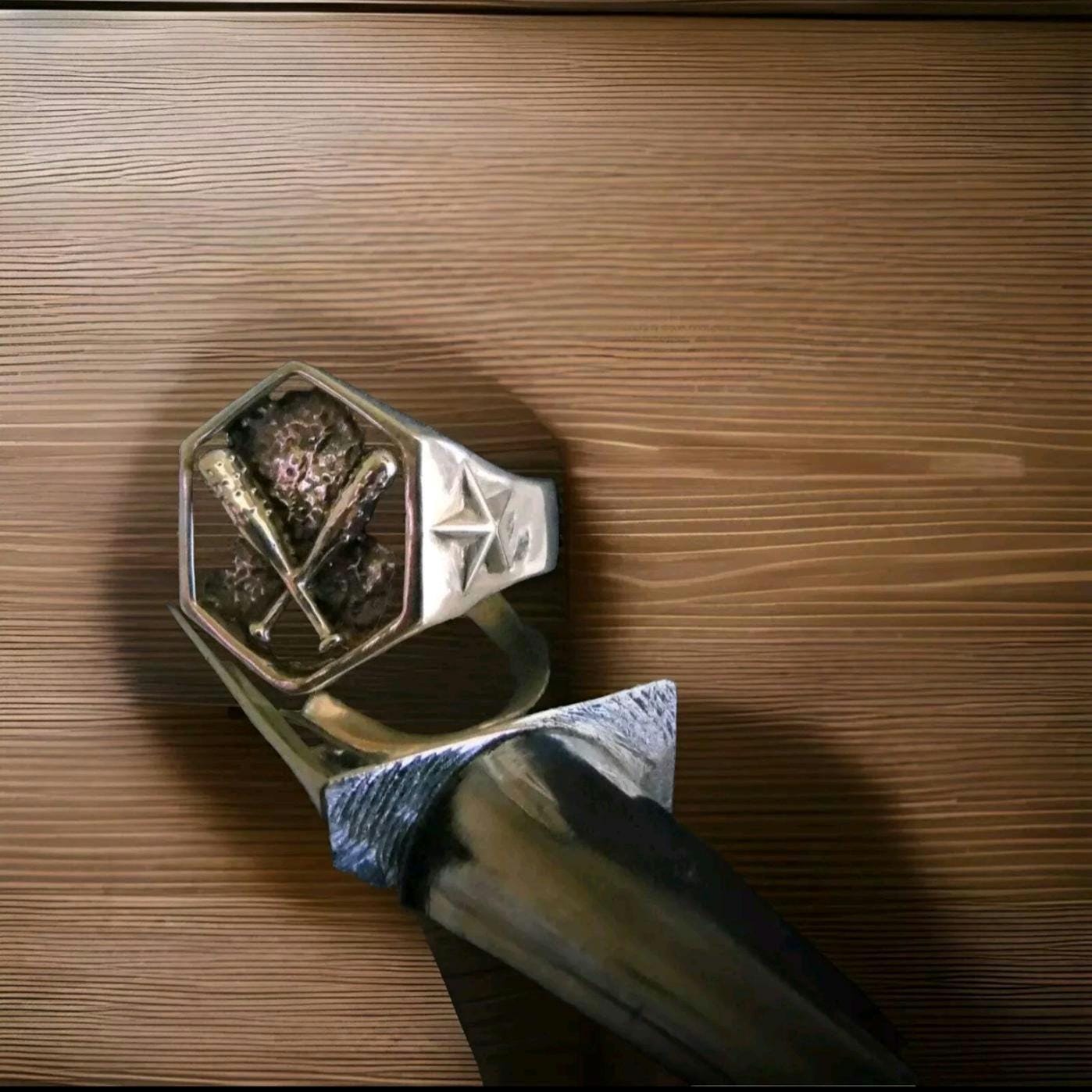 Baseball Spikes 925 Sterling Silver Ring - bold  Design - Biker Jewelry