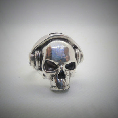 Handmade 925 Sterling Silver DJ Skull Ring with Headphones