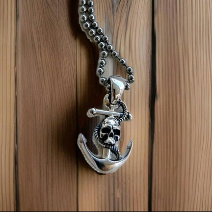Sterling Silver Pirate charm - Nautical Anchor Pendant- Handmade Skull Pirate Jewelry