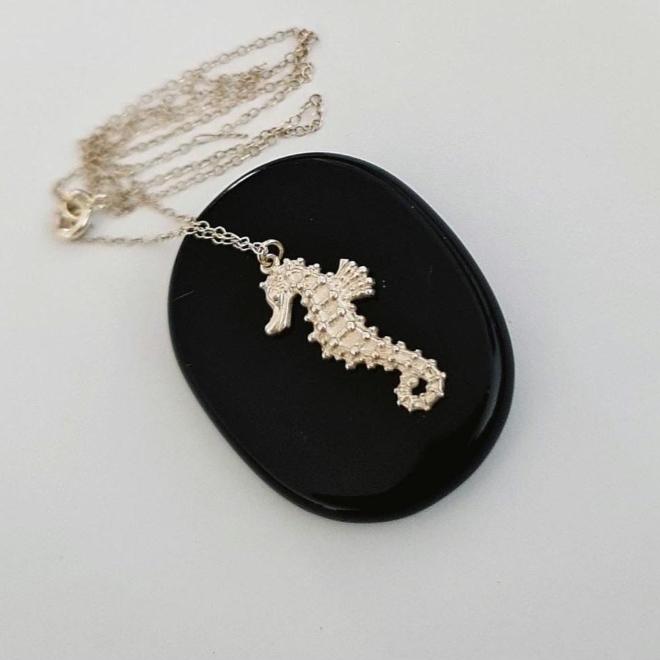 Handmade Sterling Silver Sea Horse Necklace: Oceanic Jewelry Gift