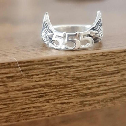 555 Angel wing  Sterling Silver Ring - symbolise change  -signifies adventure & open-mindedness