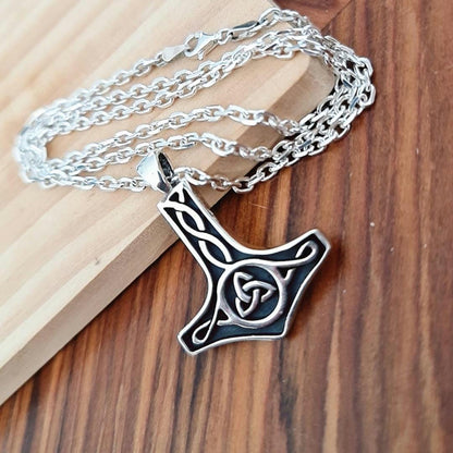 Sterling Silver Thors Hammer Necklace: Handmade Mjolnir Pendant