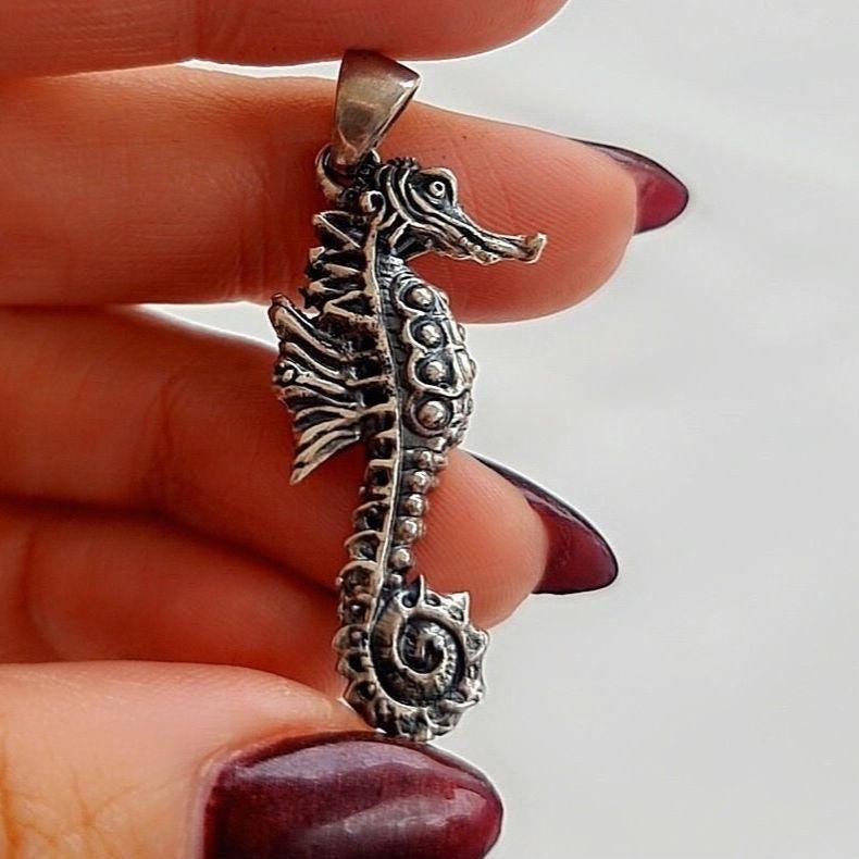 Handmade Sterling Silver Sea Horse Pendant: Oceanic Statement Piece