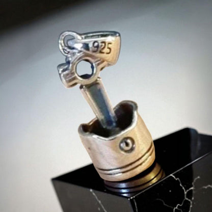 Handmade Sterling Silver Piston Rod Pendant - Gothic Biker Charm