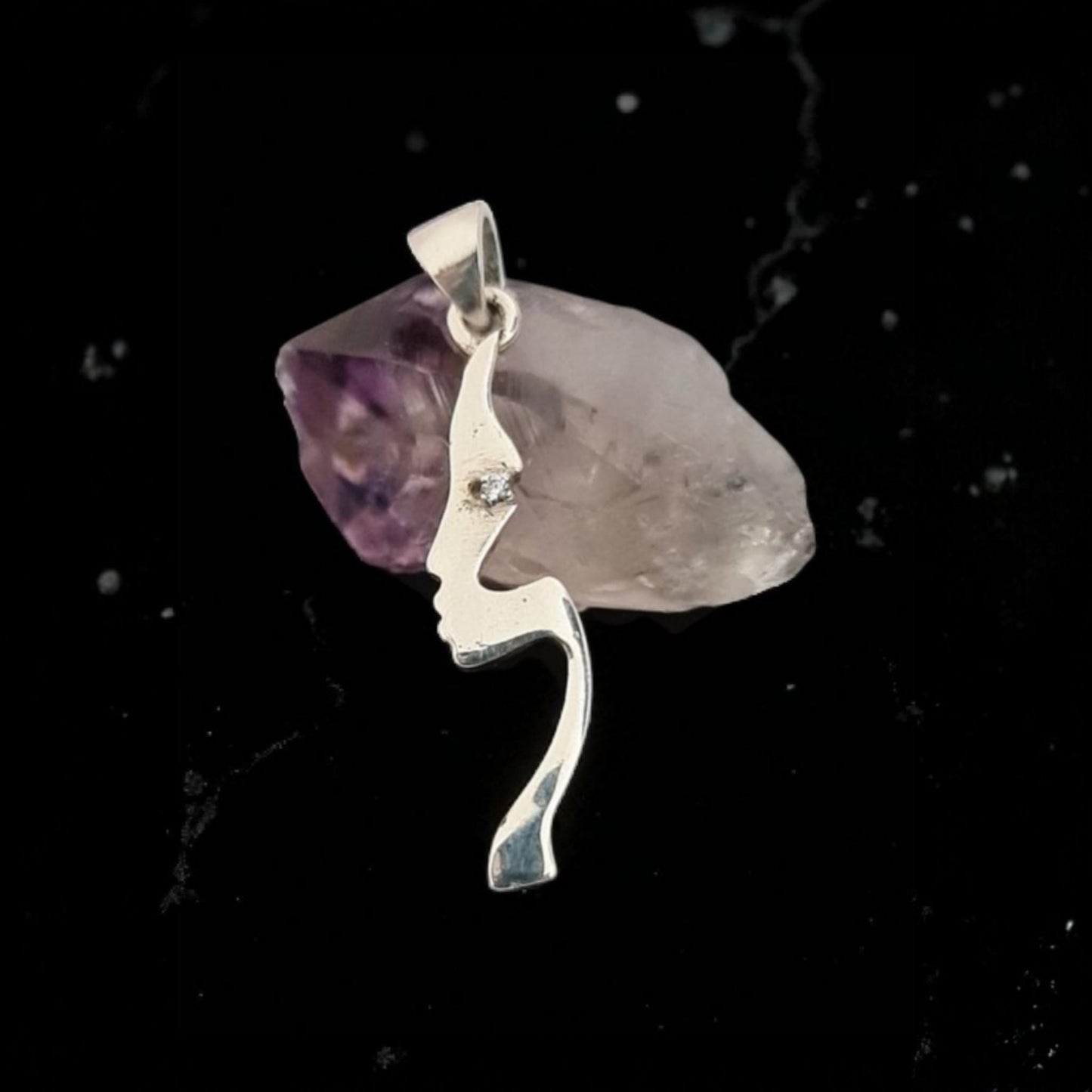 Abstract Face Pendant Sterling Silver Minimalist Modern Jewelry with Stone Eye