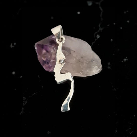 Abstract Face Pendant Sterling Silver Minimalist Modern Jewelry with Stone Eye