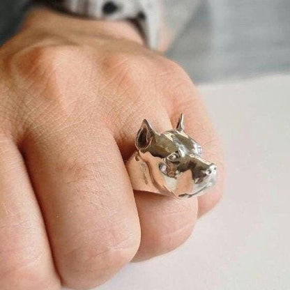 Handmade Sterling Silver Pitbull Ring: Dog Lover Gift