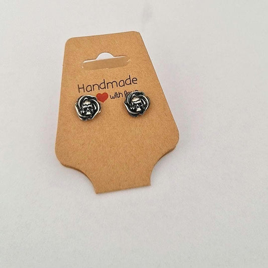 Roses and Skulls Stud Earrings - Gothic Style - Sterling Silver -