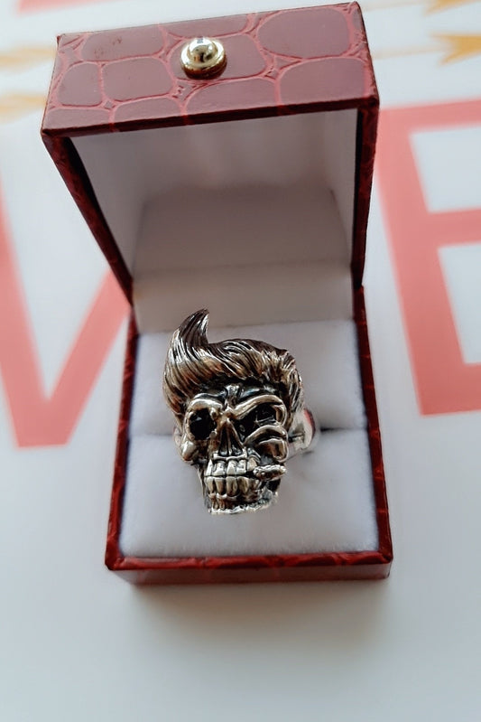 Ace Ventura Inspired Skull Ring with Black Diamond Zircon Eye - Handcrafted Sterling Silver