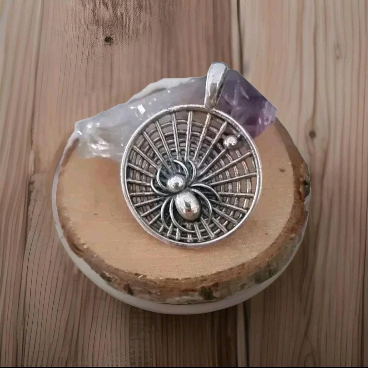 Handmade Sterling Silver Spider Web Pendant: Insect Jewelry