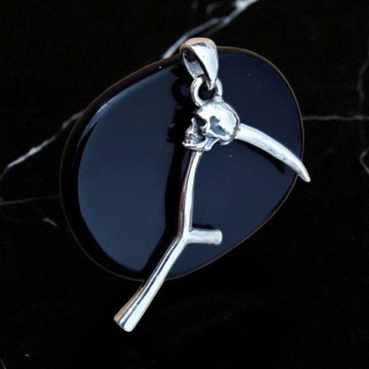 Grim Reaper Scythe Pendant: Sterling Silver Skull Necklace, Gothic La Muerte Talisman