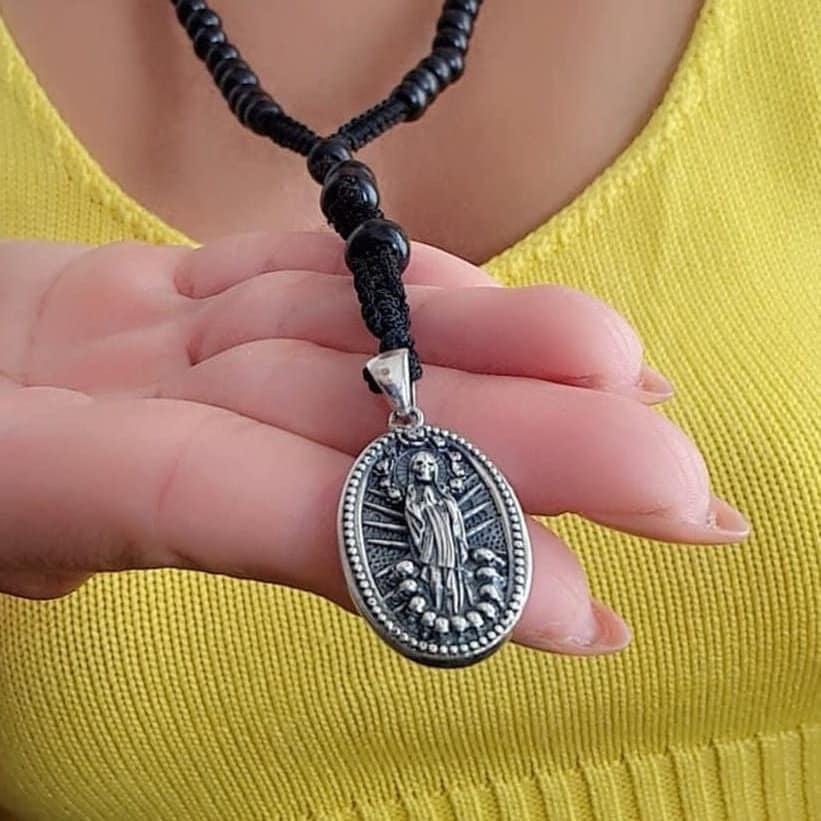 Handmade La Santa  Muerte RosaryPendant -Sterling Silver- A Precious Symbol of Belief and Protection -