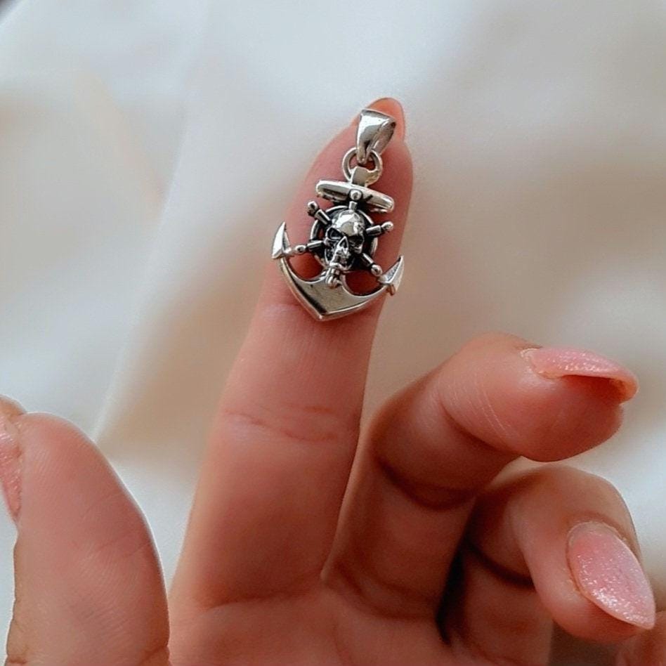 Nautical Anchor with Skull Pendant • Sterling Silver skull Pirate Handmade jewelry