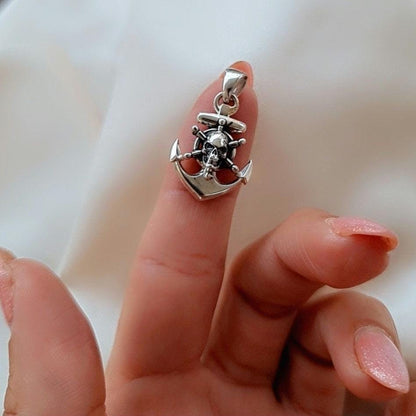 Nautical Anchor with Skull Pendant • Sterling Silver skull Pirate Handmade jewelry