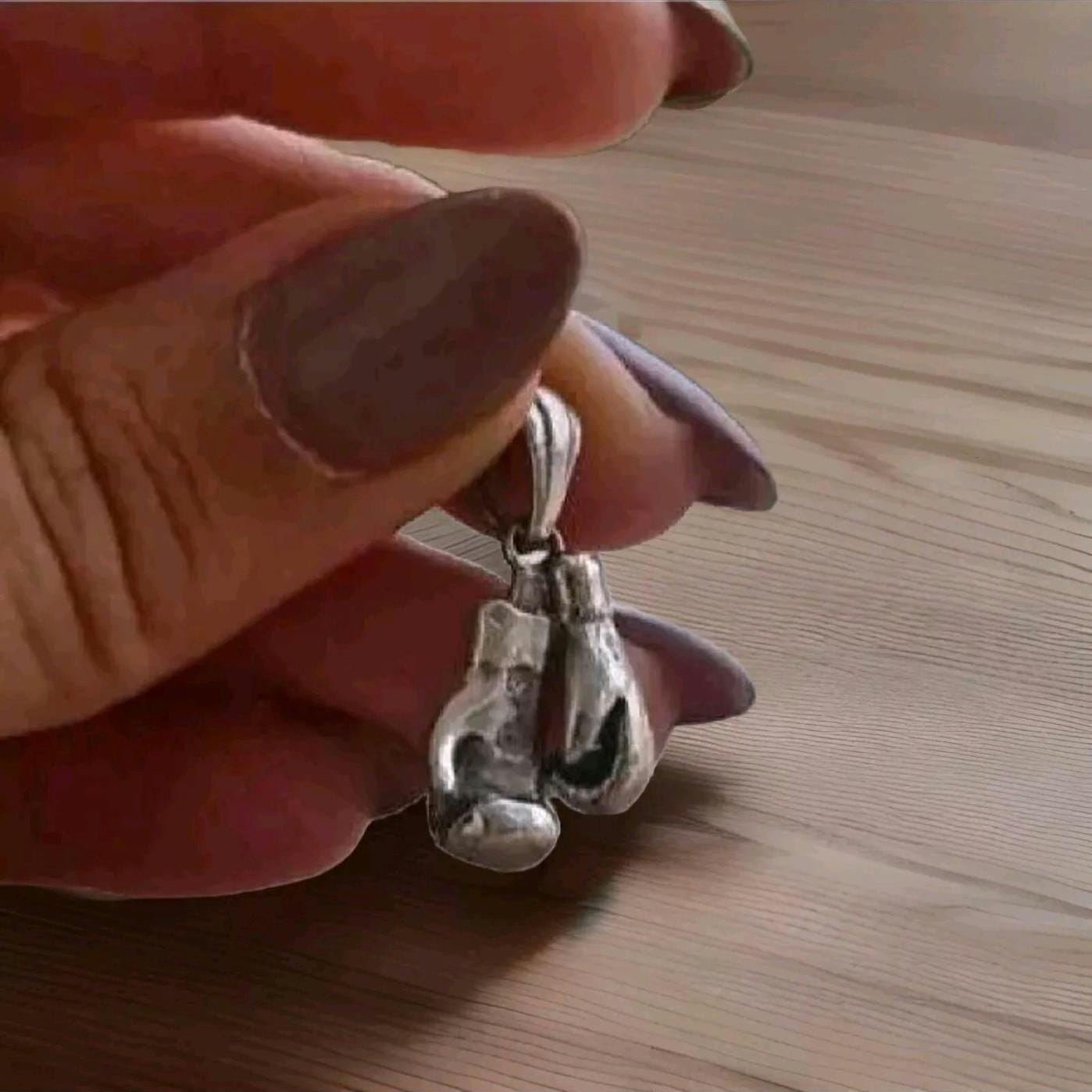 Handmade Silver Boxing Gloves Pendant Necklace - Gift for Athletes