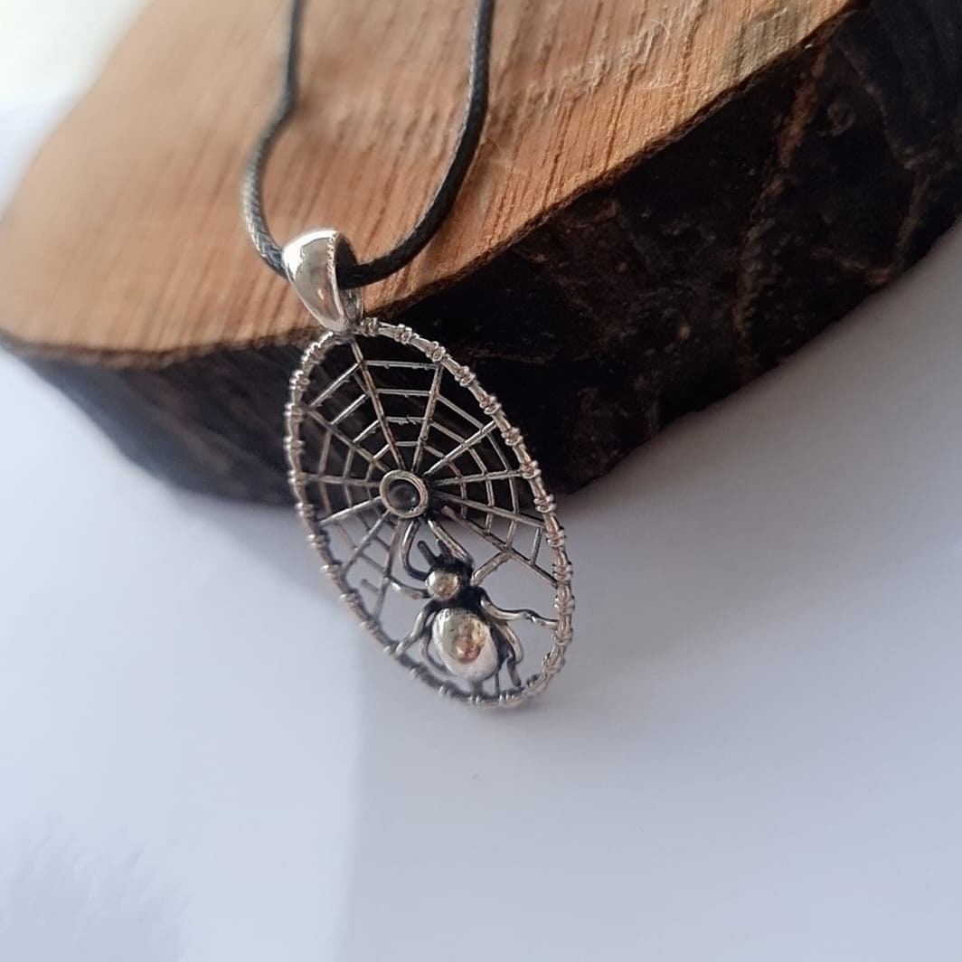 Handmade Sterling Silver Spider Web Pendant: Gothic Insect Jewelry