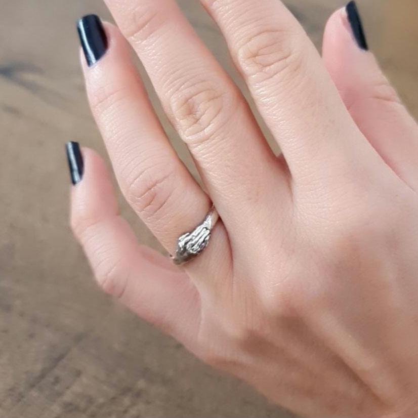 Sterling Silver Holding Hands Ring: Romantic Love Symbol