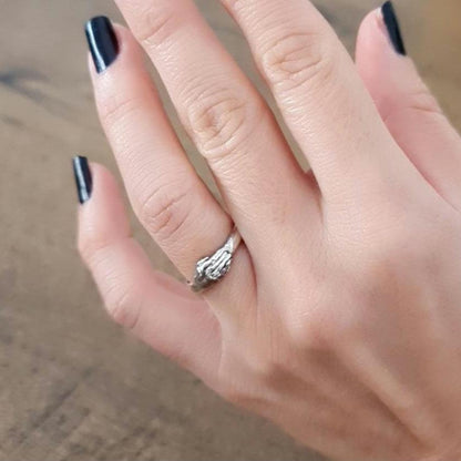 Sterling Silver Holding Hands Ring: Romantic Love Symbol