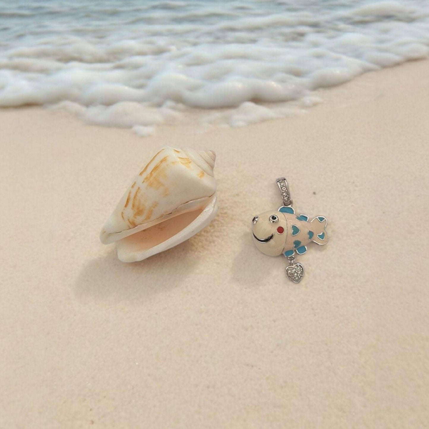 Silver Enamel Fish Necklace • 925 Sterling Silver Figaro Chain 50cm • Ocean Jewelry • Colorful Fish Pendant