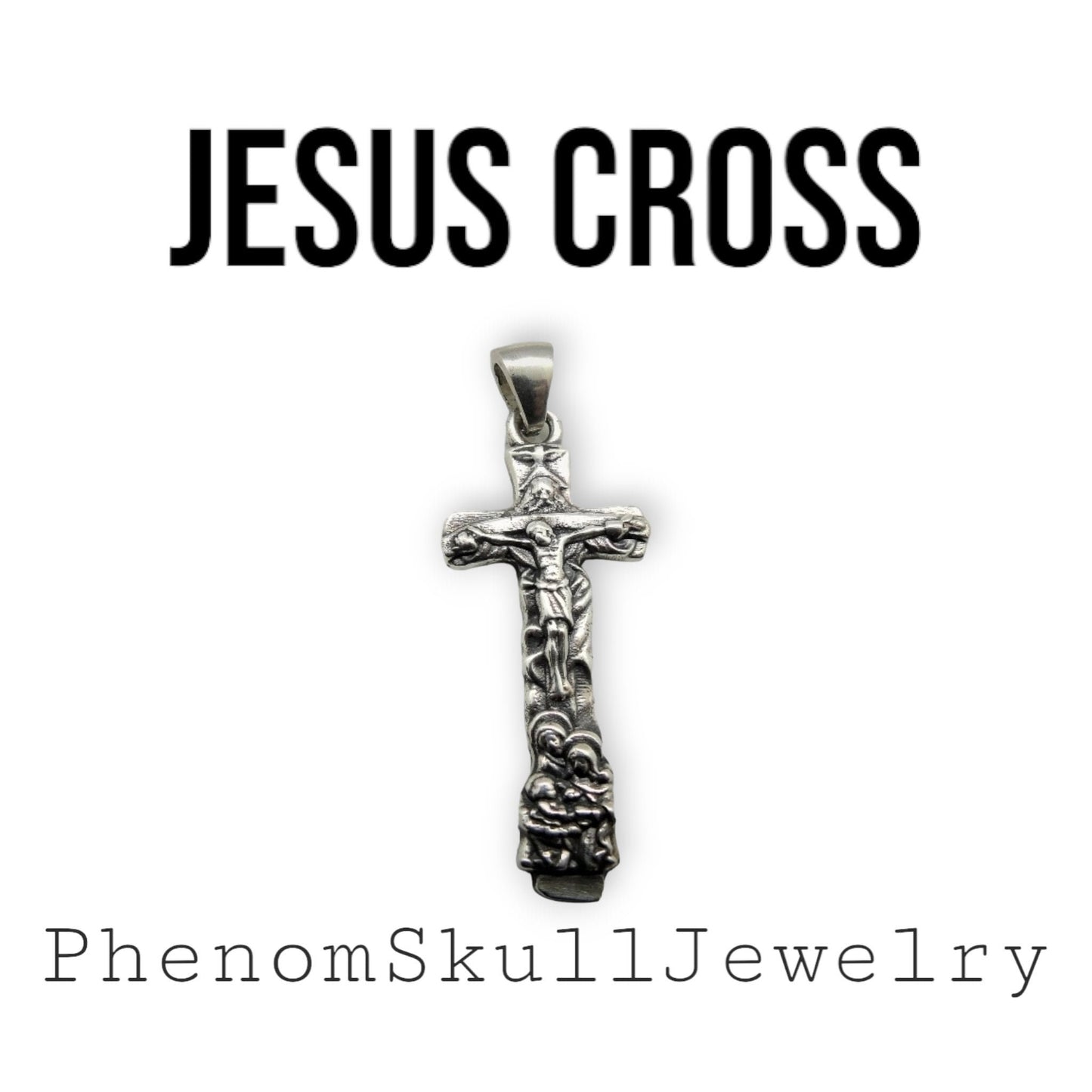 Savior Jesus Cross Pendant - 925 Sterling Silver, Religious Jewelry