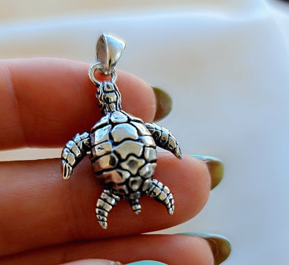 Handmade Sterling Silver Sea Turtle Pendant Necklace: Ocean Jewelry