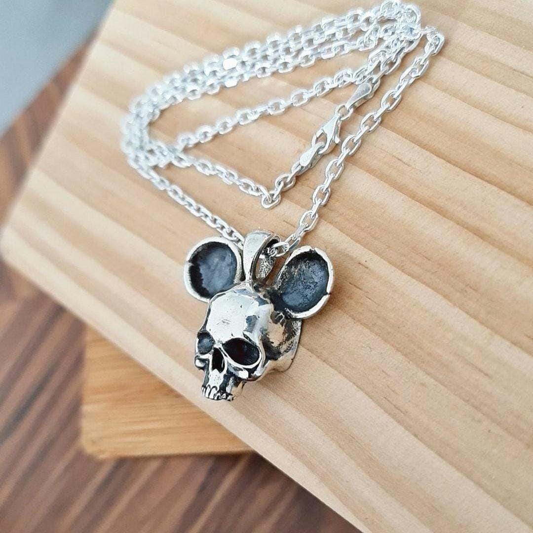 Handmade Gothic Mouse Skull Pendant: Sterling Silver Necklace