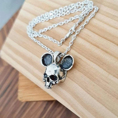 Handmade Gothic Mouse Skull Pendant: Sterling Silver Necklace