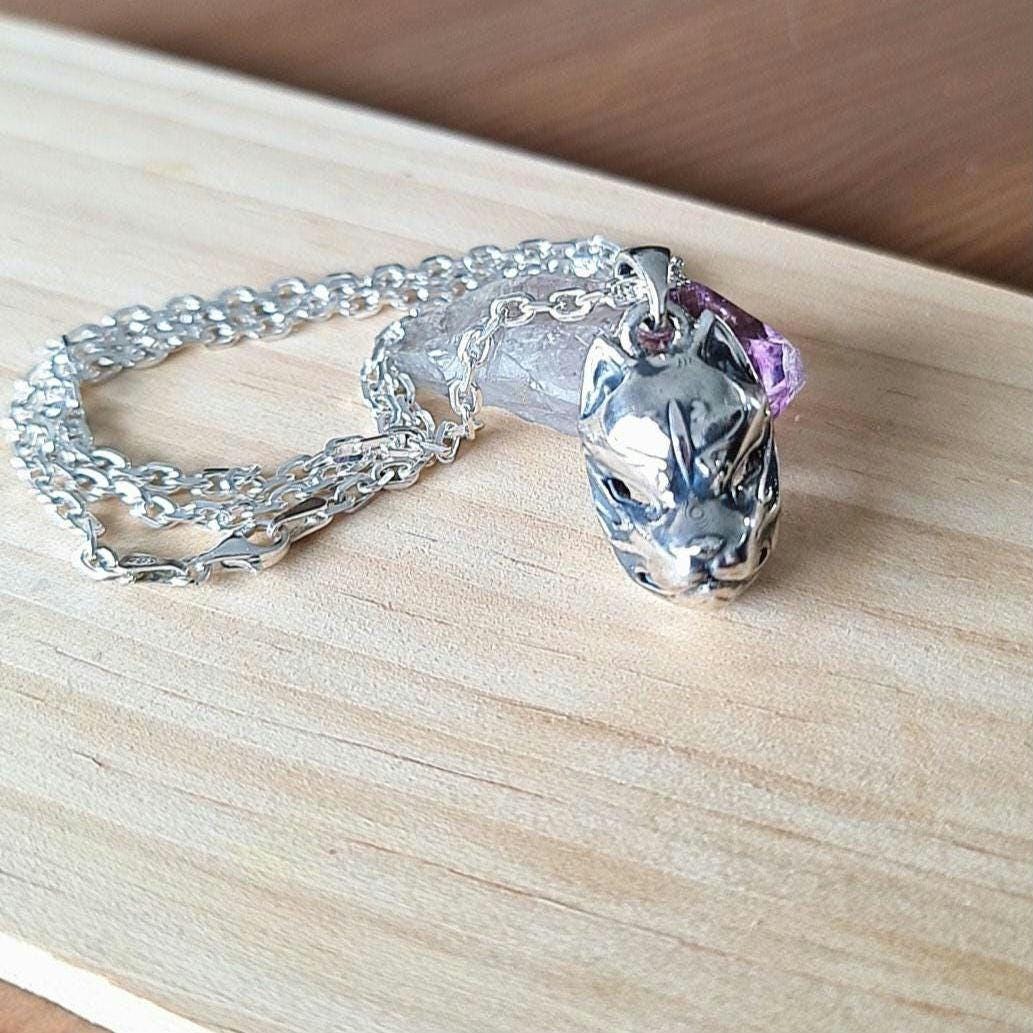 Sterling Silver Japanese Kitsune Fox Mask Pendant: Edgy Inari Necklace