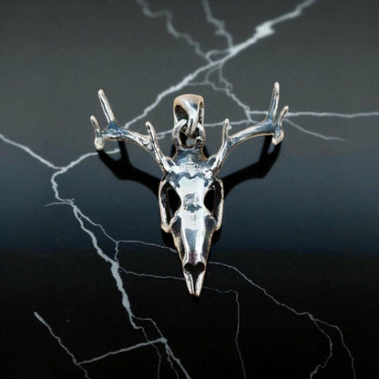 Handmade Sterling Silver Deer Skull Necklace: Gothic Animal Jewelry