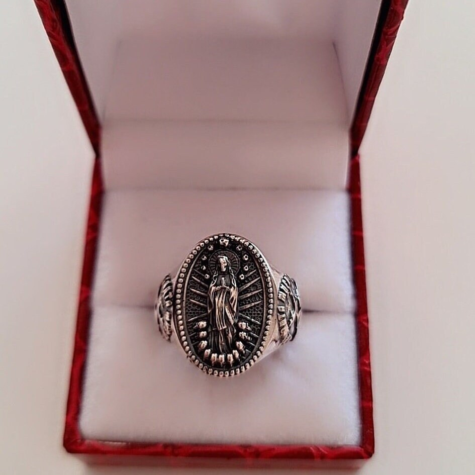 Handmade Santa Muerte Skull Ring: 925 Sterling Silver Gothic Jewelry