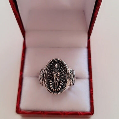 Handmade Santa Muerte Skull Ring: 925 Sterling Silver Gothic Jewelry