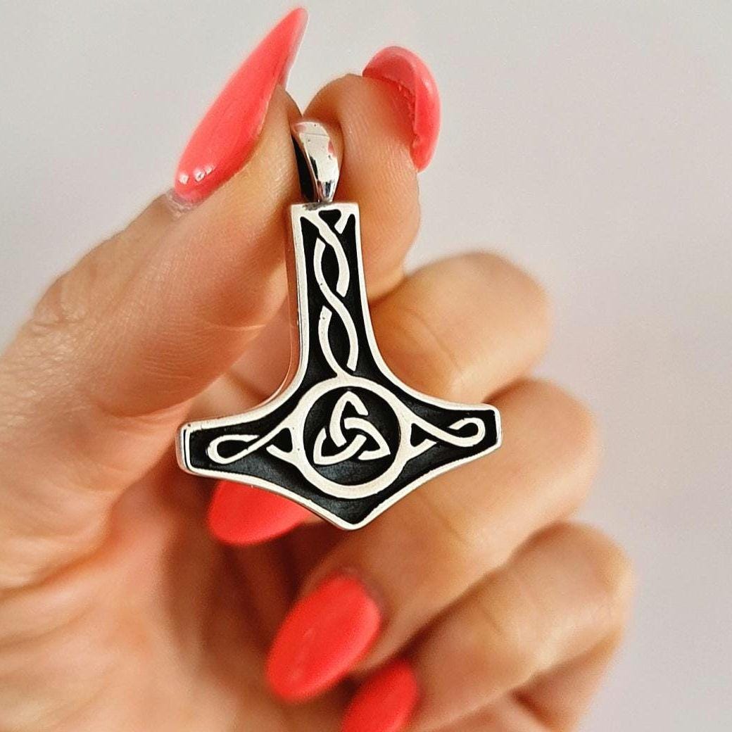 Sterling Silver Thors Hammer Necklace: Handmade Mjolnir Pendant