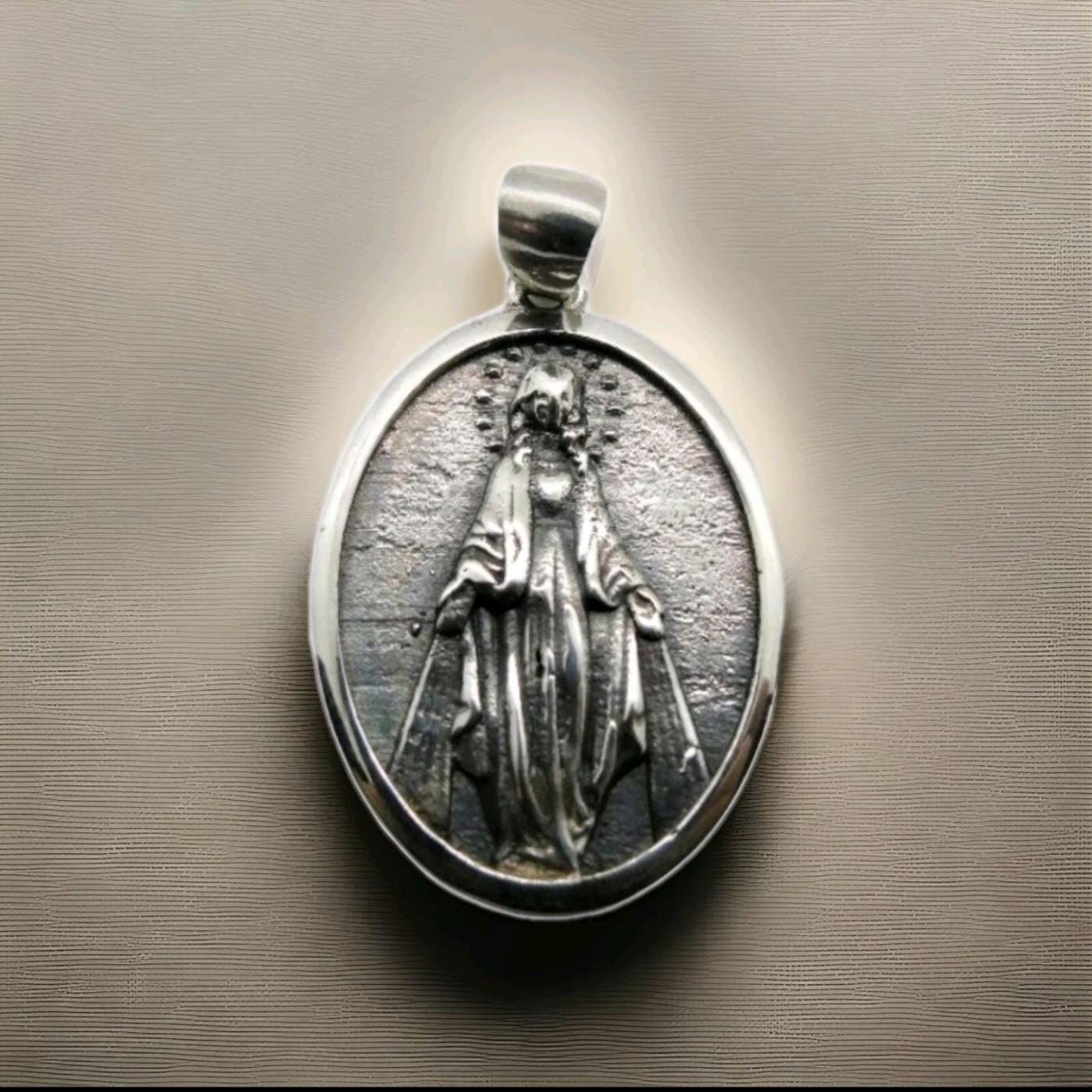 Virgin Mary Pendant - Mother of All - Religious Symbol of Protection  Silver Jewelry