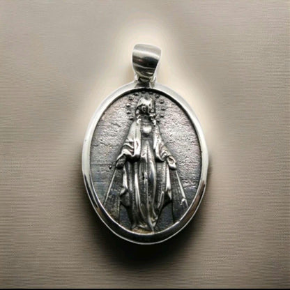 Virgin Mary Pendant - Mother of All - Religious Symbol of Protection  Silver Jewelry