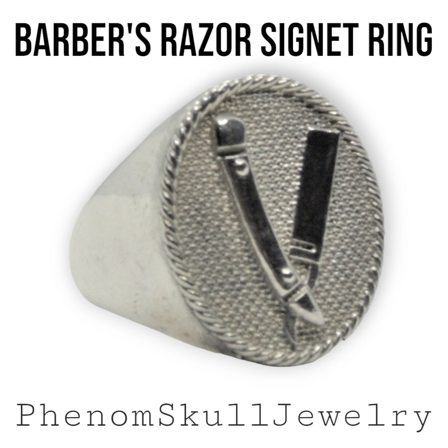 Handmade Sterling Silver Barber Razor Signet Ring -  Gothic Style