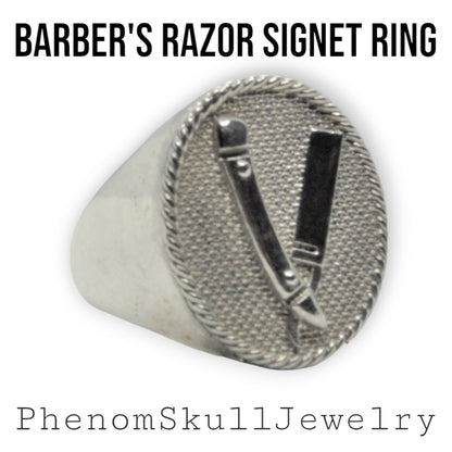 Handmade Sterling Silver Barber Razor Signet Ring -  Gothic Style